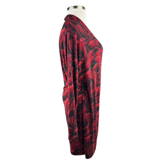 Norma Kamali Faux Wrap Dress Red & Black Feather Print Size XXL 2XL Office Chic - Picture 11 of 16